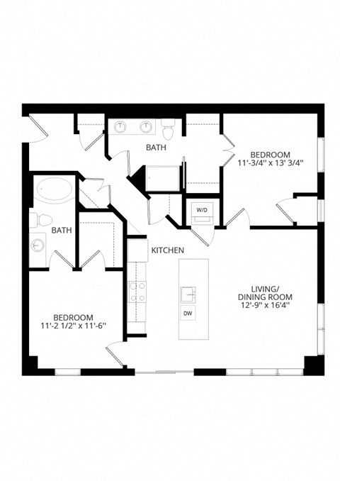 Floor plan for 2 beds, 2 baths, 1044 sqft